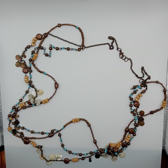 Bohemian Boho Hippie Layered Necklace Wood Beads Turquoise Statement Jewelry - Picture 7 of 8